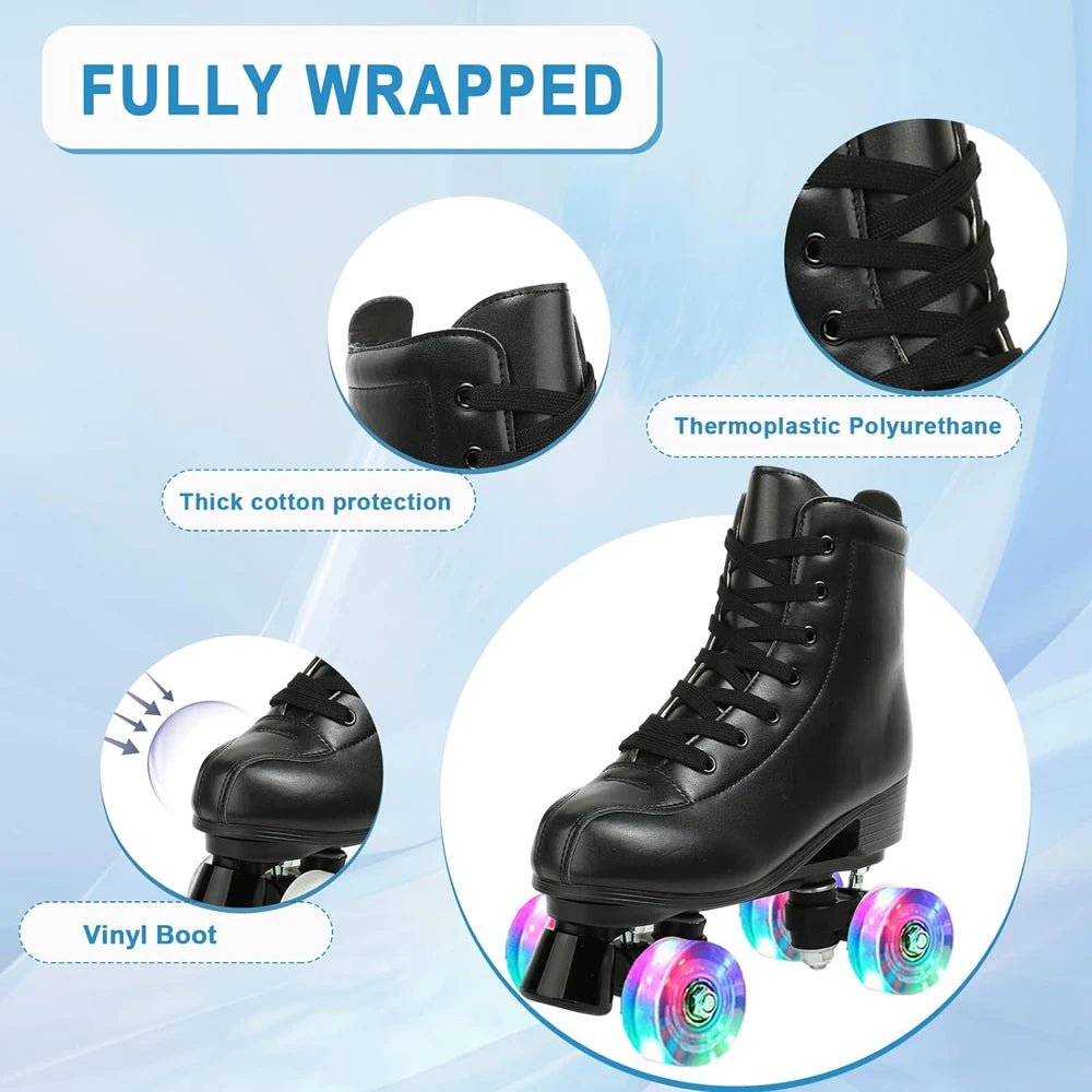 Outdoor PU leather quad roller skates for men and women, beginner-friendly skating shoes